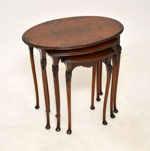 Antique Burr Walnut Nest of Three Tables