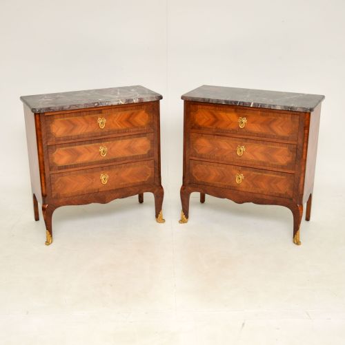 Pair of Antique French Marble Top Side / Bedside Chests
