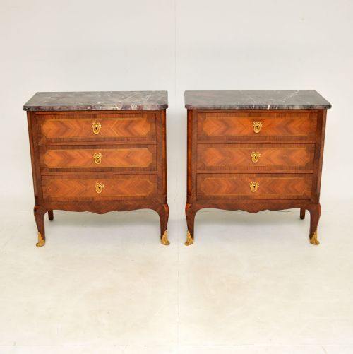 fig 1. Pair of Antique French Marble Top Side / Bedside Chests
