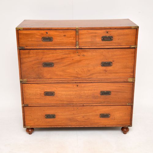 fig 1. Antique Victorian Teak Military Campaign Chest of Drawers