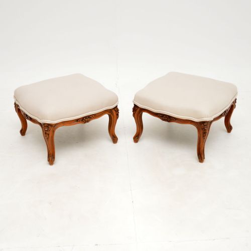 Pair of Antique French Solid Walnut Foot Stools