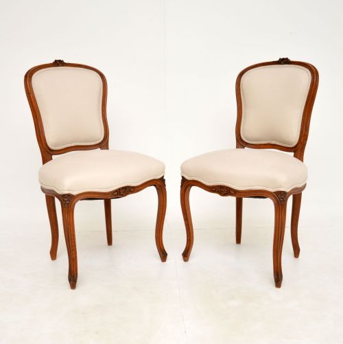 Pair of Antique French Solid Walnut Side Chairs