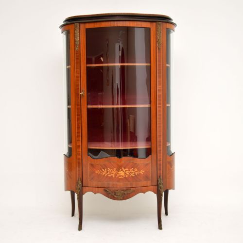 Antique French Style Inlaid Marquetry Display Cabinet
