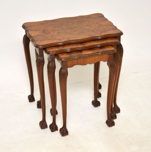Antique Burr Walnut Nest of Three Tables