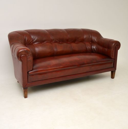 Antique Swedish Leather Club Sofa