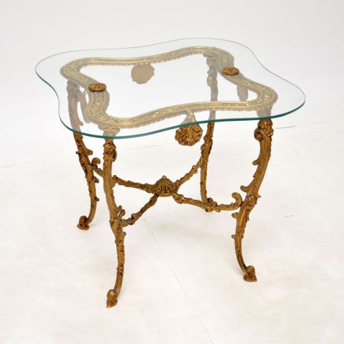 Antique French Brass & Glass Side Table