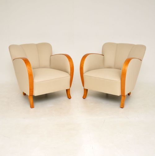 Pair of Swedish Art Deco Satin Birch Armchairs