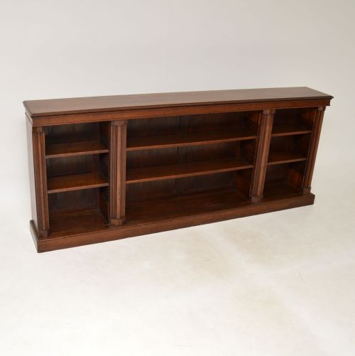 Long Antique Victorian Solid Oak Open Bookcase