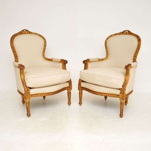 Pair of Antique French Gilt Wood Armchairs