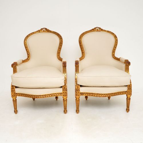 fig 1. Pair of Antique French Gilt Wood Armchairs