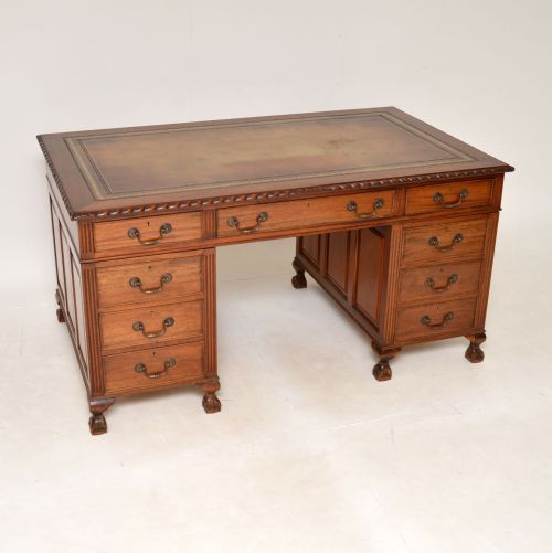 Antique Mahogany Chippendale Style Pedestal Desk