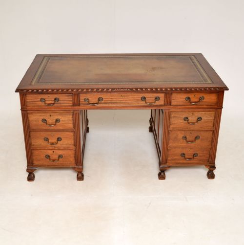 fig 1. Antique Mahogany Chippendale Style Pedestal Desk