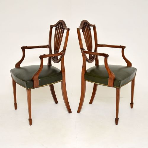 fig 1. Pair of Antique Mahogany Shield Back Carver Armchairs