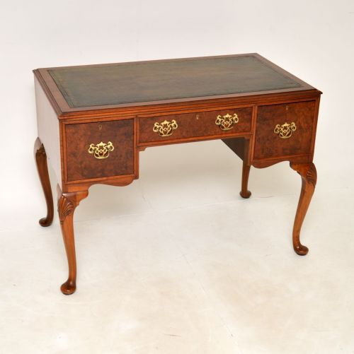 Antique Edwardian Burr Walnut Leather Top Desk