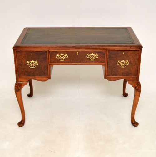 fig 1. Antique Edwardian Burr Walnut Leather Top Desk