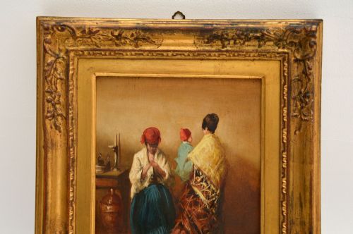 fig 1. Antique Oil Painting in Gilt Wood Frame