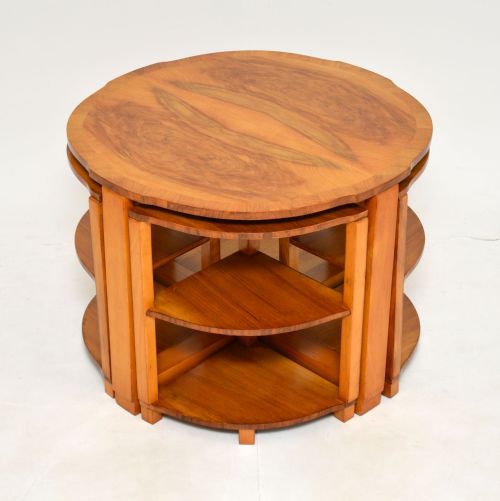 1930'S Art Deco Nesting Walnut Coffee Table with Four Nesting Tables