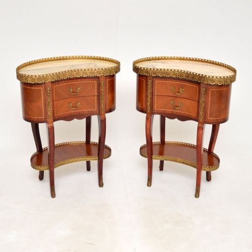 Pair of Antique French Marble Top Kidney Side Tables