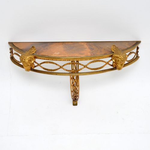 Antique French Gilt Bronze Marble Top Wall Mounting Console Table
