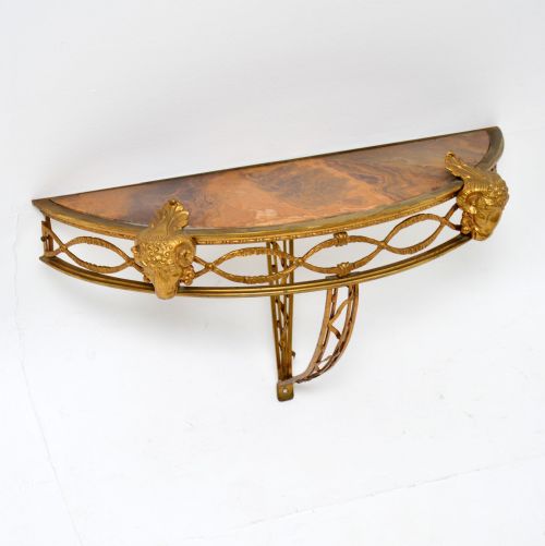 fig 1. Antique French Gilt Bronze Marble Top Wall Mounting Console Table
