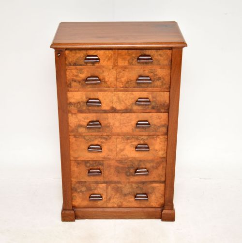 fig 1. Antique Burr Walnut Wellington Chest of Drawers