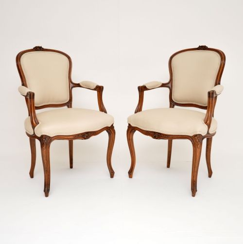 Pair of Antique French Walnut Salon Armchairs