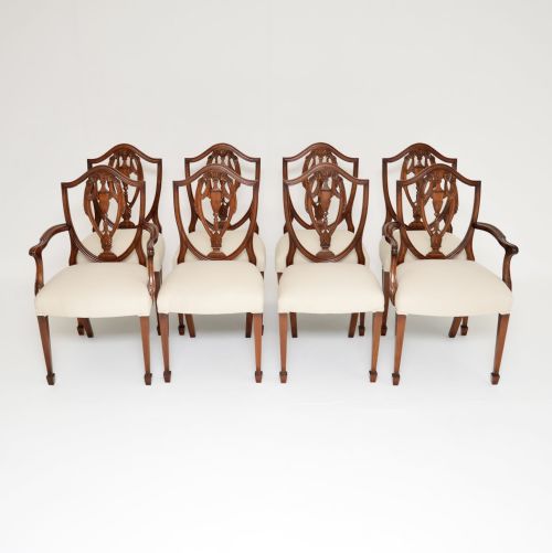 Set of 8 Antique Mahogany Shield Back Dining Chairs