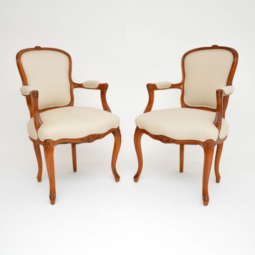 Pair of Antique French Walnut Salon Armchairs