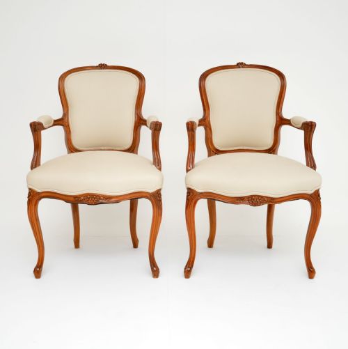 fig 1. Pair of Antique French Walnut Salon Armchairs