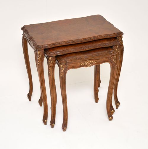 Antique French Burr Walnut Nest of Three Tables