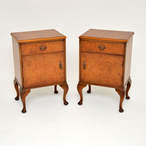 Pair of Antique Burr Walnut Bedside Cabinets