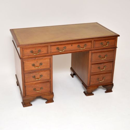 Antique Victorian Mahogany Leather Top Pedestal Desk