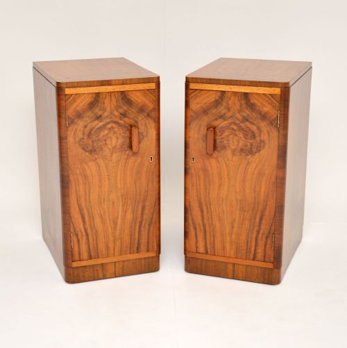 1930'S Pair of Art Deco Figured Walnut Bedside Cabinets
