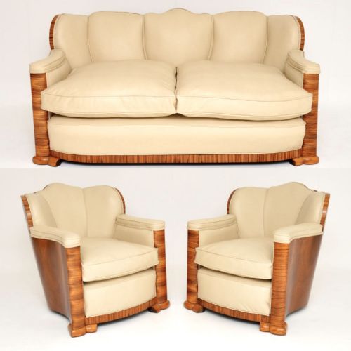 1930'S Art Deco Cloud Back Three Piece Armchairs & Sofa by Epstein