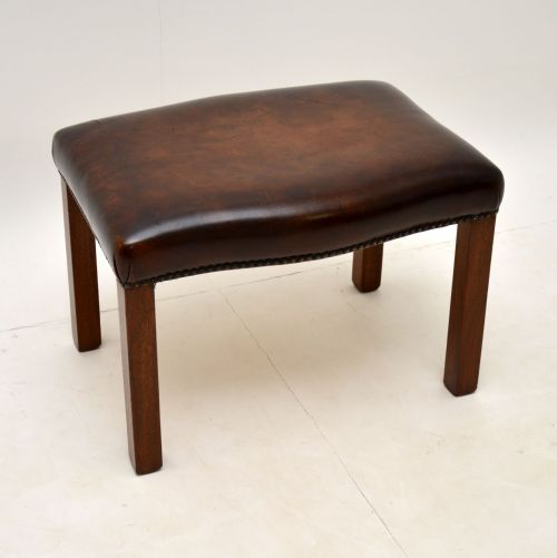 Antique Georgian Style Leather & Mahogany Stool