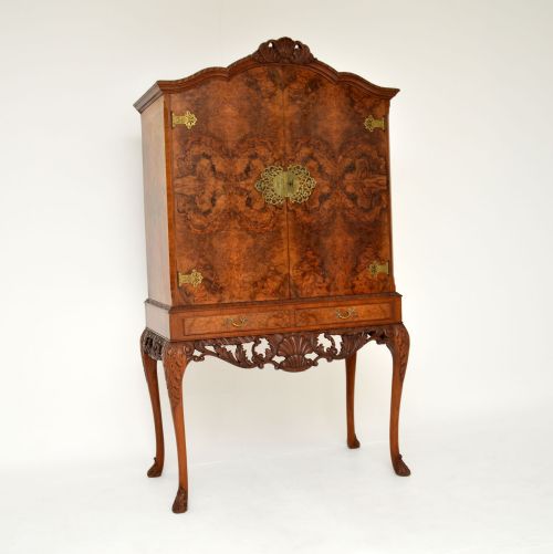 Antique Burr Walnut Cocktail Drinks Cabinet
