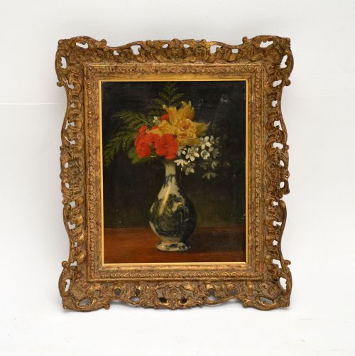 Antique Still Life Oil Painting in Gilt Wood Frame
