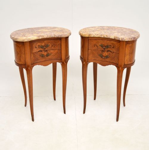 Pair of Antique French Marble Top Kidney Bedside Tables