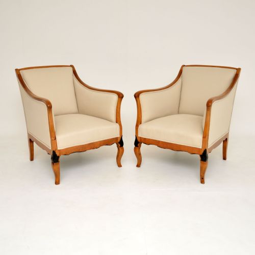 Pair of Antique Swedish Satin Birch Armchairs