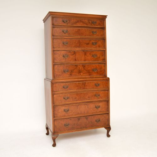 Antique Burr Walnut Chest on Chest of Drawers
