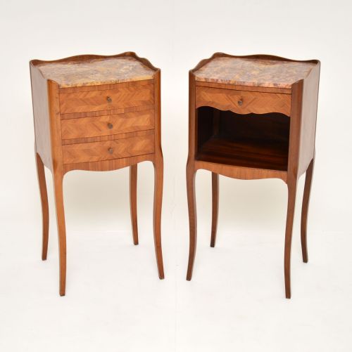 Pair of Antique French Marble Top Bedside Cabinets
