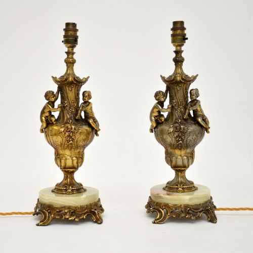Pair of Antique French Gilt Metal Table Lamps