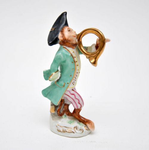 fig 2. 6 Antique German Pottery Monkey Band Figurines
