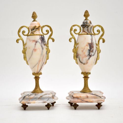 Pair of Antique French Marble & Gilt Bronze Urns