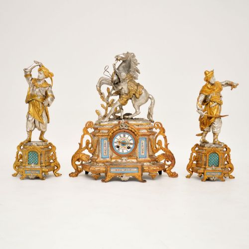 fig 1. Antique French Gilt Metal Mantel Clock Set