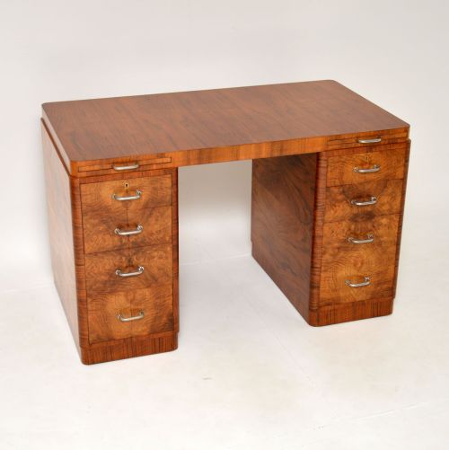 1930'S Art Deco Burr Walnut Desk by Hampton's of Pall Mall