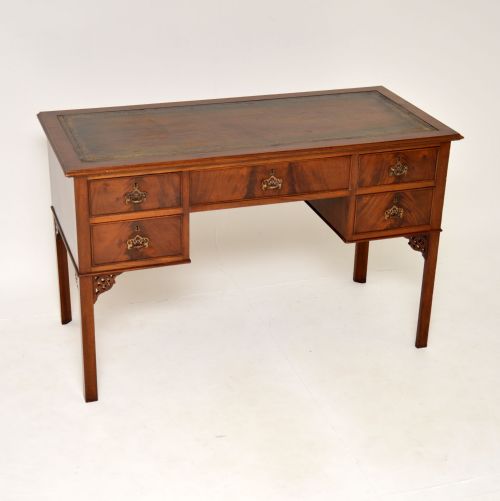 Antique Chippendale Style Mahogany Leather Top Desk
