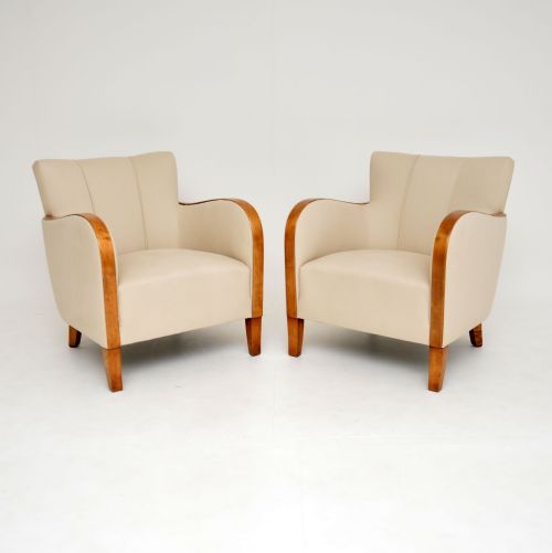 Pair of Swedish Art Deco Satin Birch Armchairs