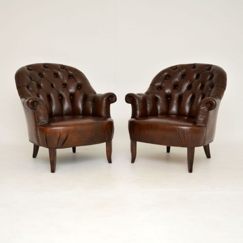 Pair of Antique Swedish Leather Armchairs