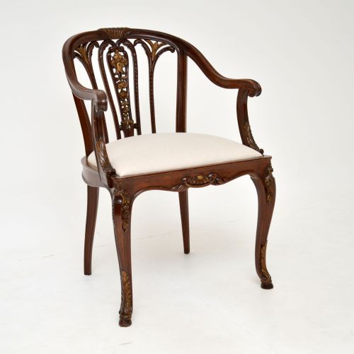 Antique Victorian Mahogany Parcel-gilt Armchair